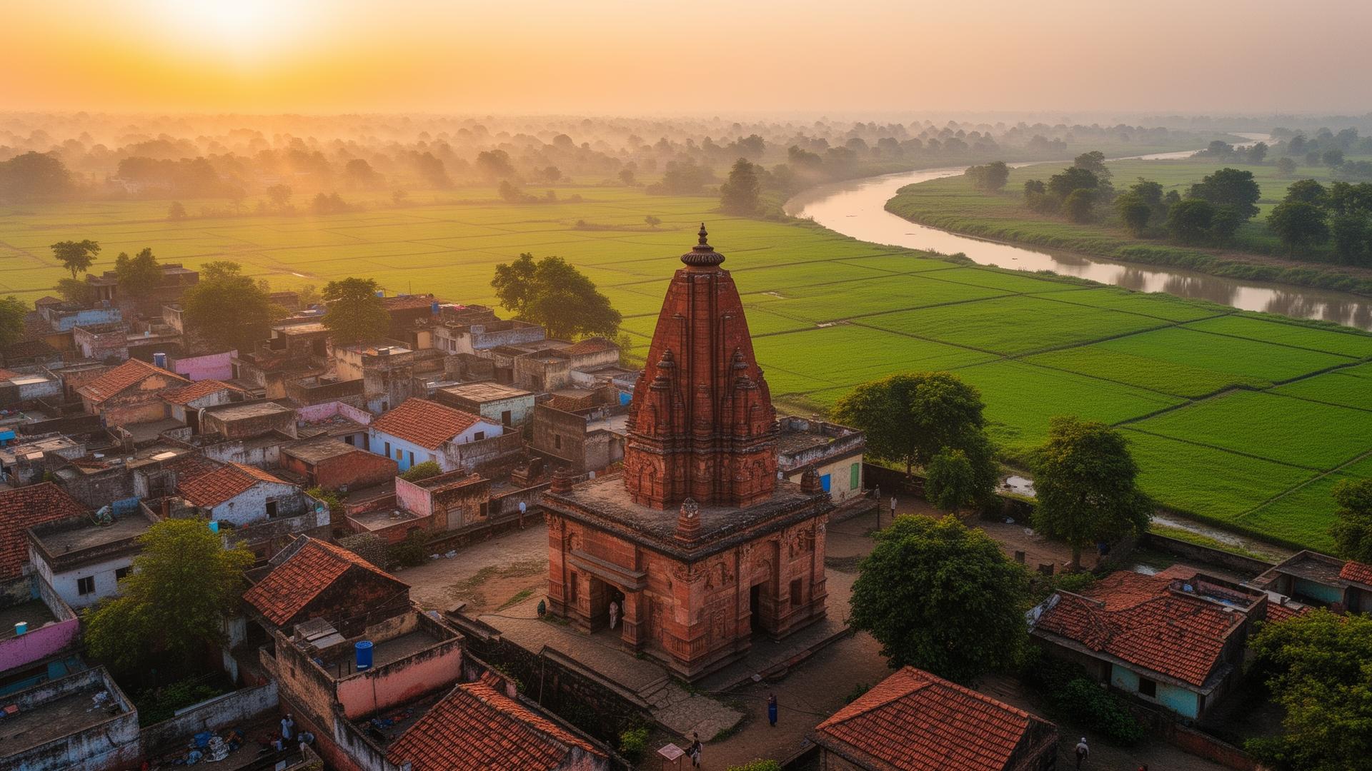 Tarabganj district temple and river view